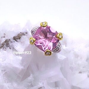 Judith Ripka Pink Crystal & Diamond JR TWO Sterling Silver 18K Fontaine Ring - 5